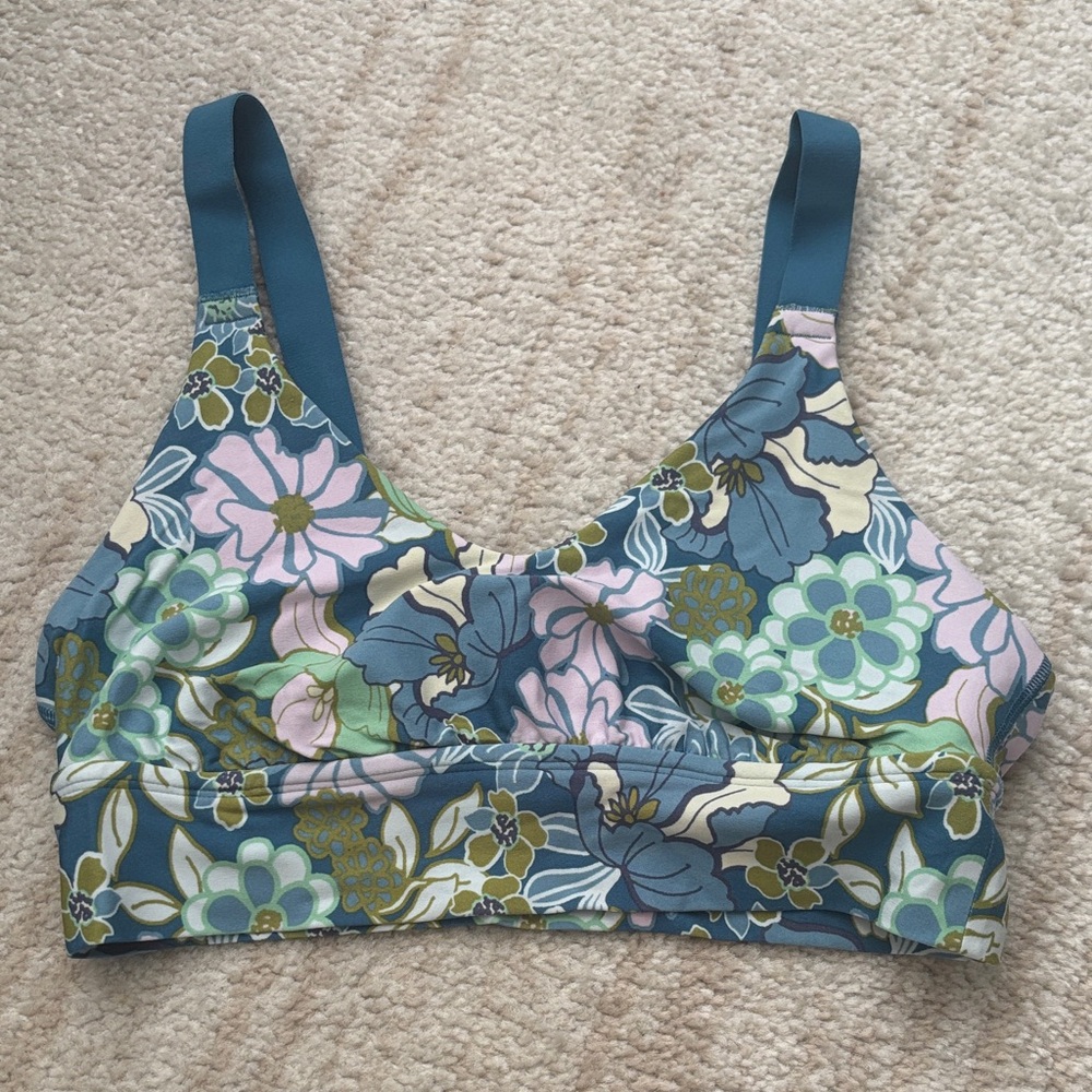 Offline by Aerie Floral Sports Bra with Blue Straps